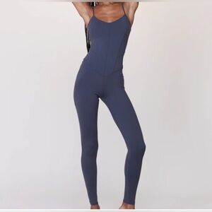 Live The Process Corset Unitard in Steel Blue - Size S